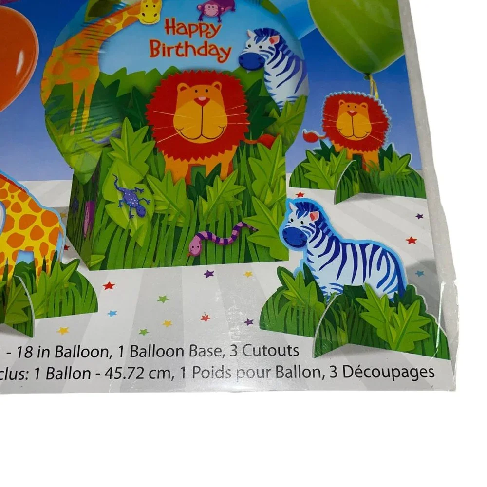 Rare Amscan Jungle Animals Balloon Table Decoration Happy Birthday Party Lion